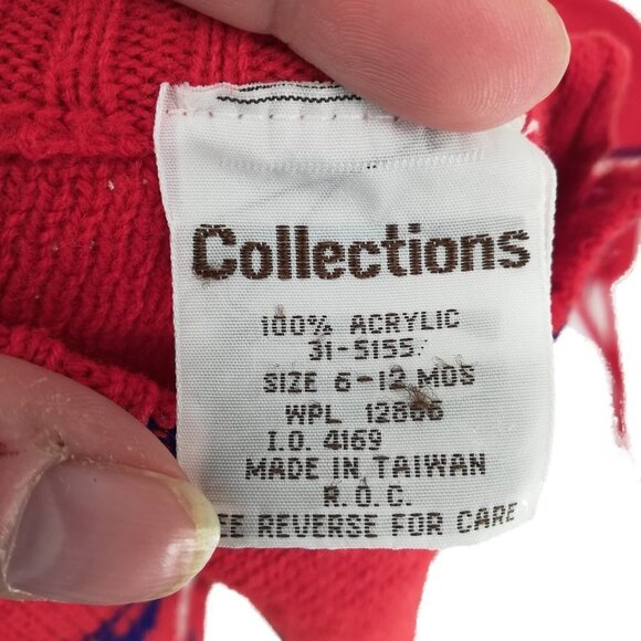 Vintage Knit Baby Outfit Size 6-12 Footie Pants Sweater Pompom Earflap Hat Cars - Picture 9 of 10